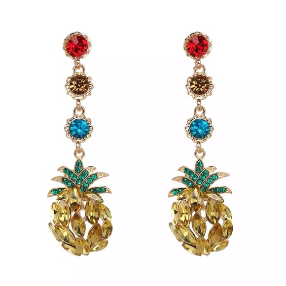 New! Rhinestone Pineapple Drop Earrings - Picture 3 of 8